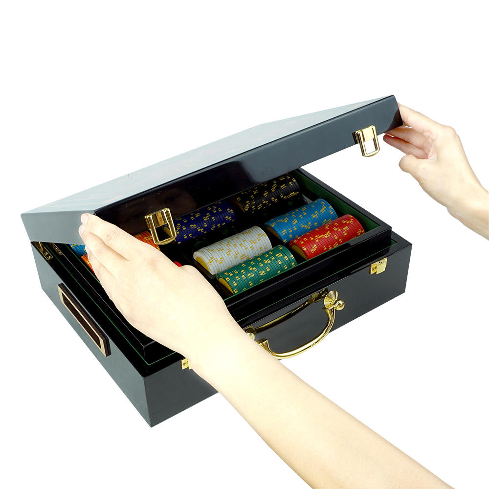 Black High-End 500 Chip Wooden Box