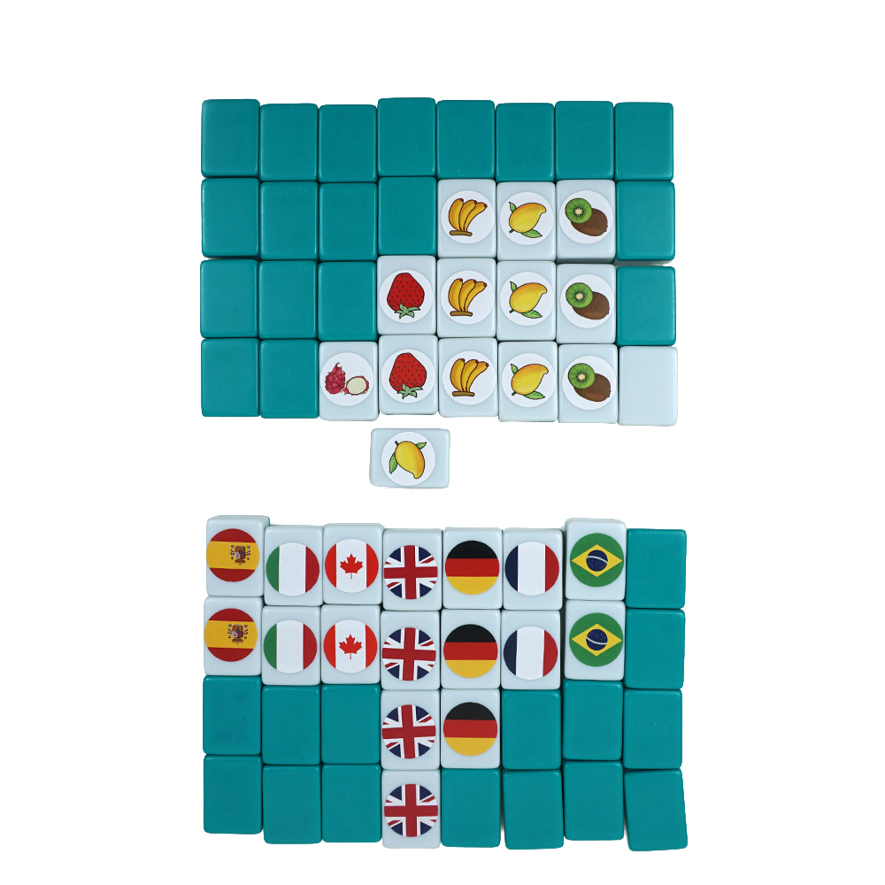 2024 tiktok Latest Puzzle Game 64+1 65pcs Seaside Escape Mahjong set custom Flag Emoj Fruit Pattern Mahjong tiles game