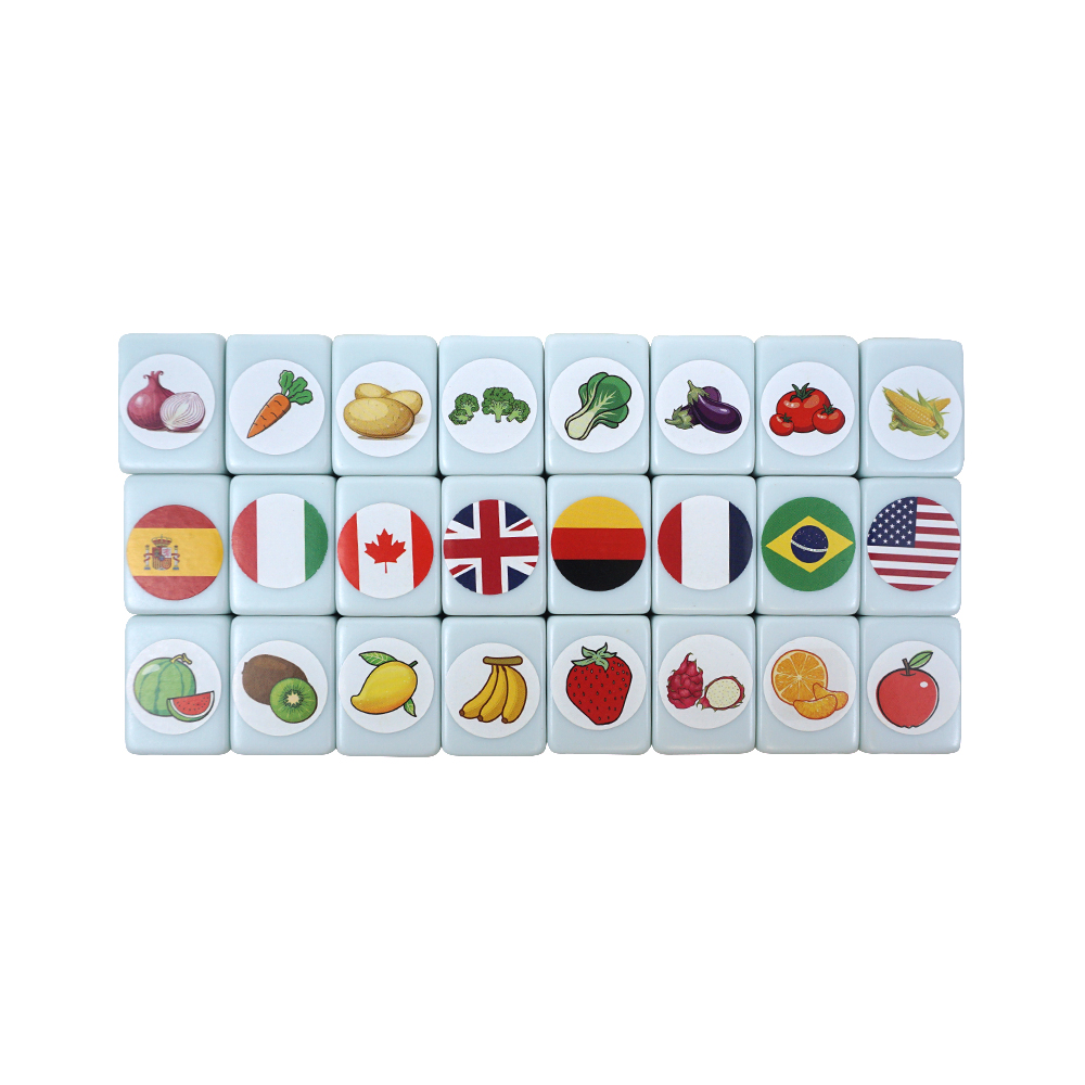 2024 tiktok Latest Puzzle Game 64+1 65pcs Seaside Escape Mahjong set custom Flag Emoj Fruit Pattern Mahjong tiles game