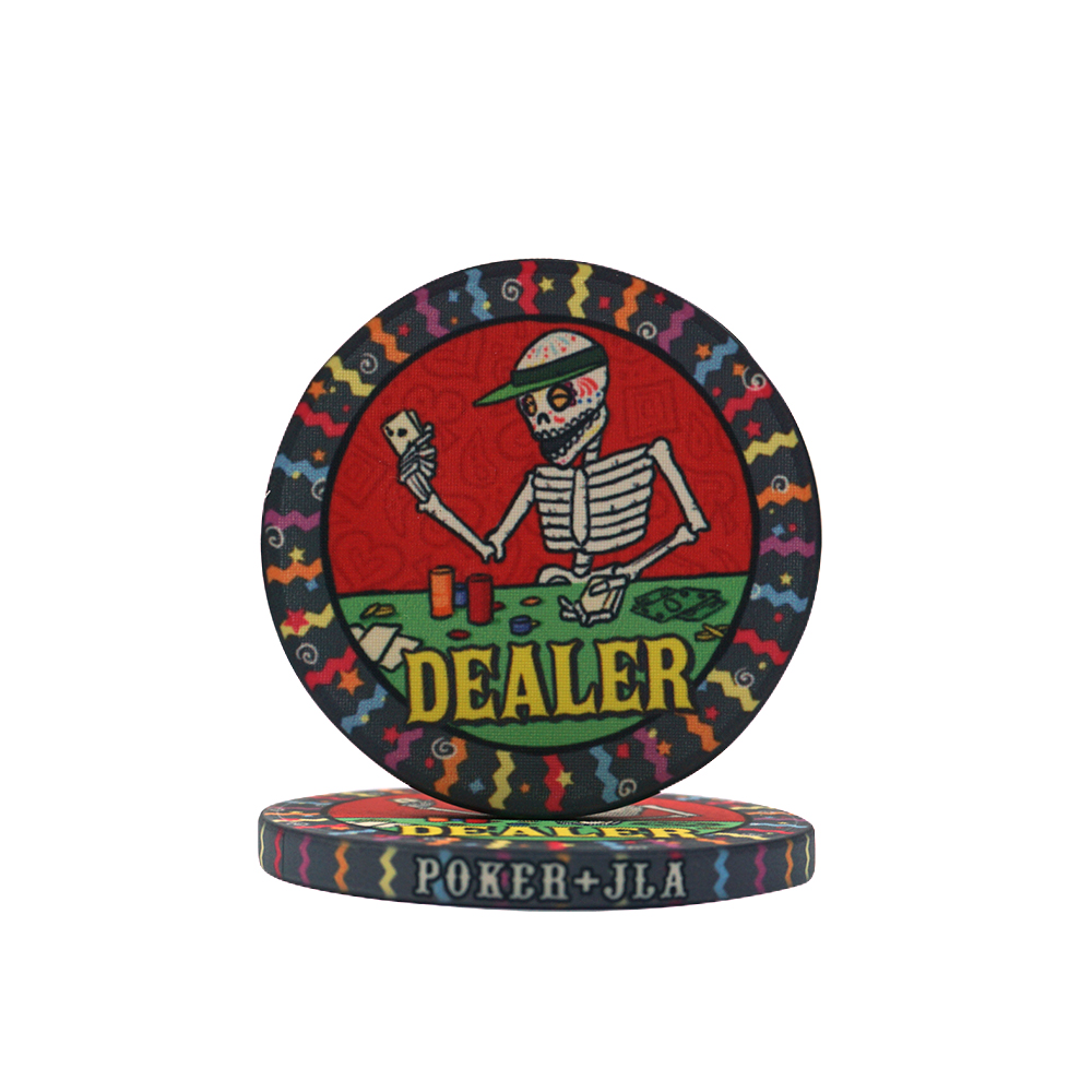 Wholesale Customized 52mm Ceramic Poker Dealer Buttons Skull Pattern Colorful Large Dealer for Casino Bar Poker Rooms