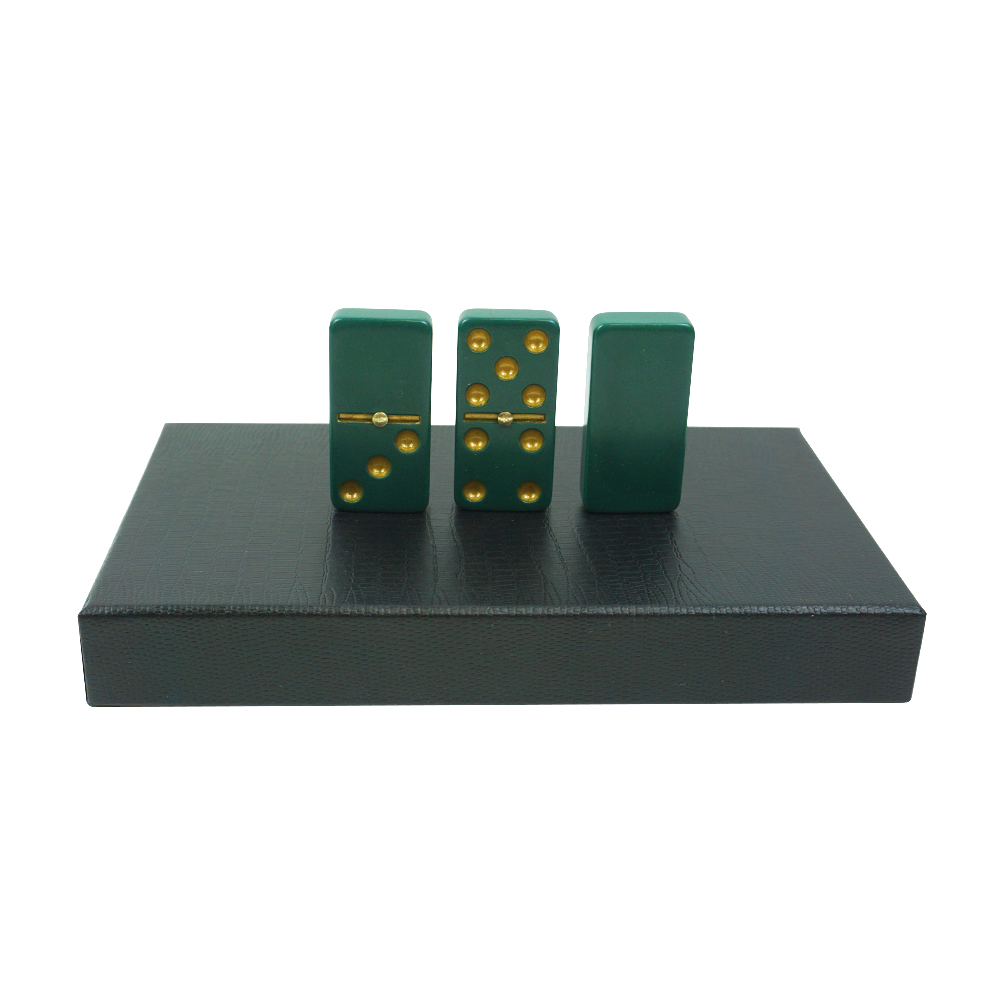 Classic Board Game Custom Green Gold Dot 5010 Double 6 Domino Game Set Eco-friendly cover carton packaging domino