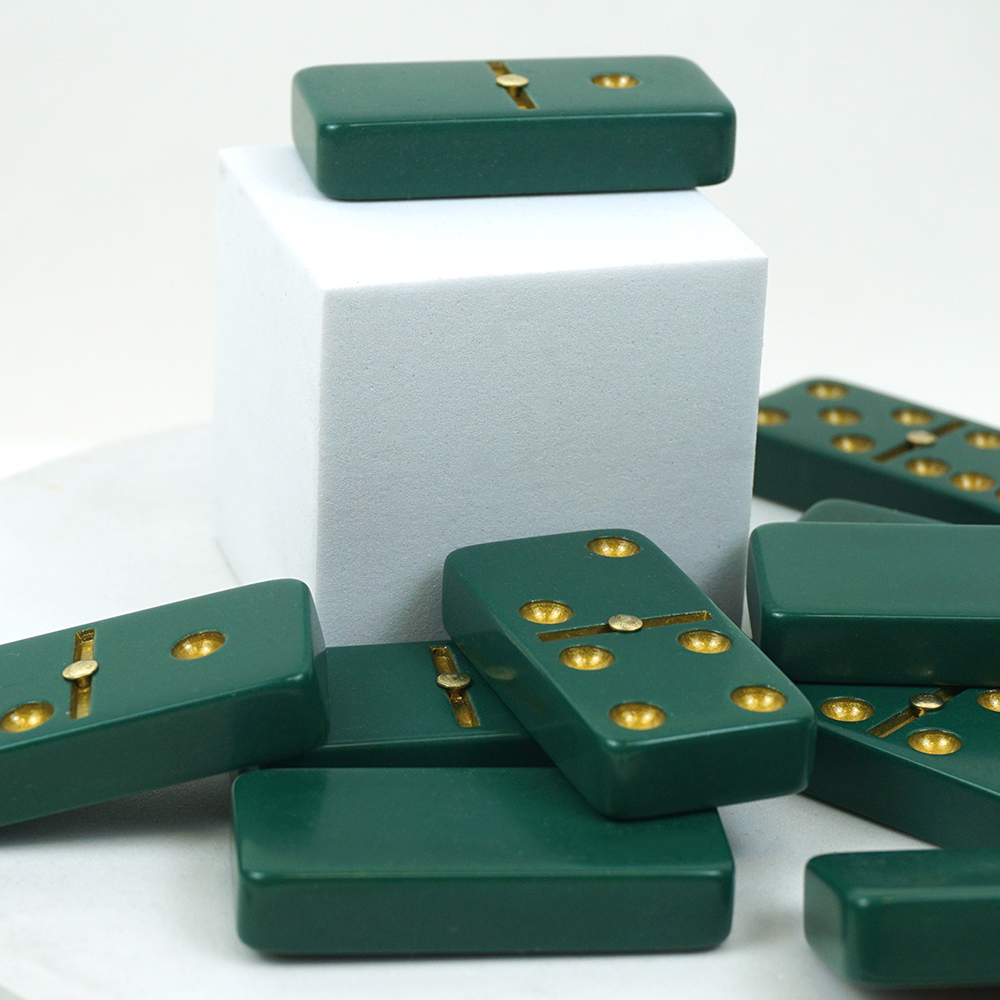 Classic Board Game Custom Green Gold Dot 5010 Double 6 Domino Game Set Eco-friendly cover carton packaging domino