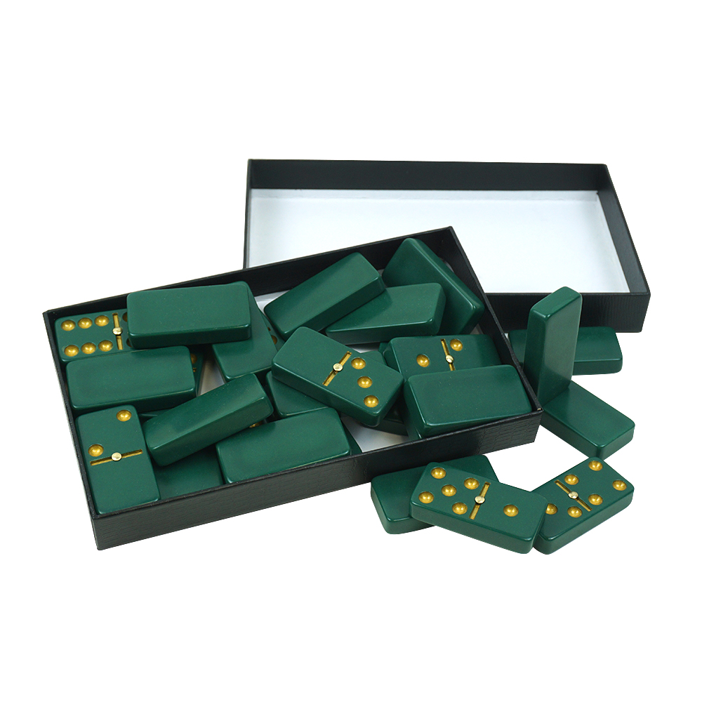 Classic Board Game Custom Green Gold Dot 5010 Double 6 Domino Game Set Eco-friendly cover carton packaging domino