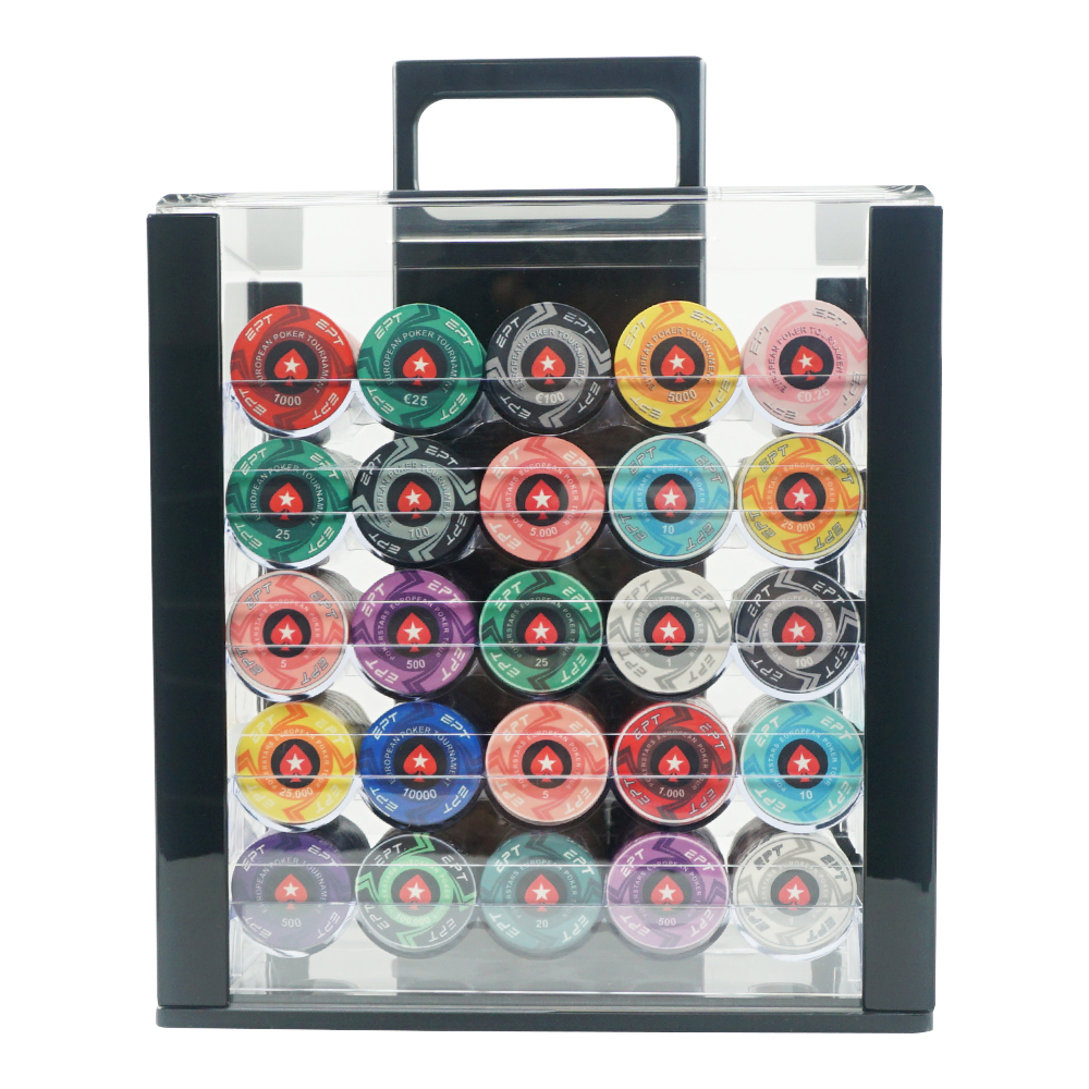 Factory Supply 1000ct clear Acrylic Poker Chip Bird Cage Carrier case with Lock Include 10 Racks Storage 43mm Casino Poker Chip