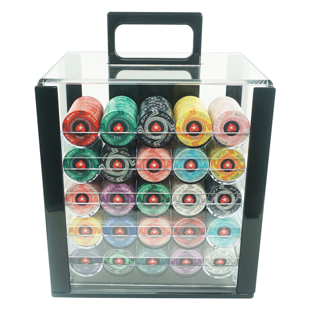 Factory Supply 1000ct clear Acrylic Poker Chip Bird Cage Carrier case with Lock Include 10 Racks Storage 43mm Casino Poker Chip